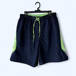 Nike‎ Men Navy Blue Neon Green Athletic Shorts Size Large